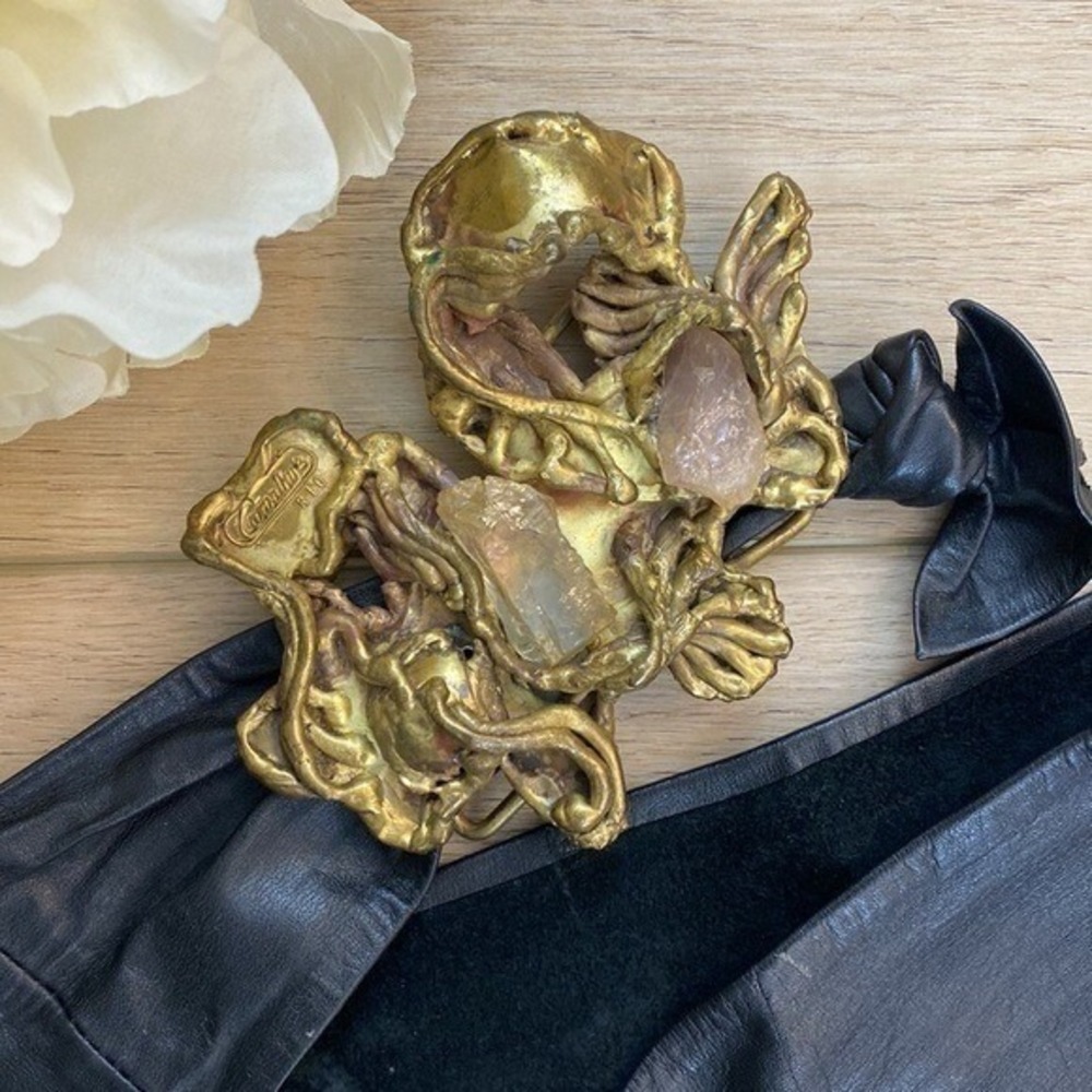 Carvalhu Rio Copa‎ Brutalist Belt Buckle Wearable Art Brass Stone Original Belt